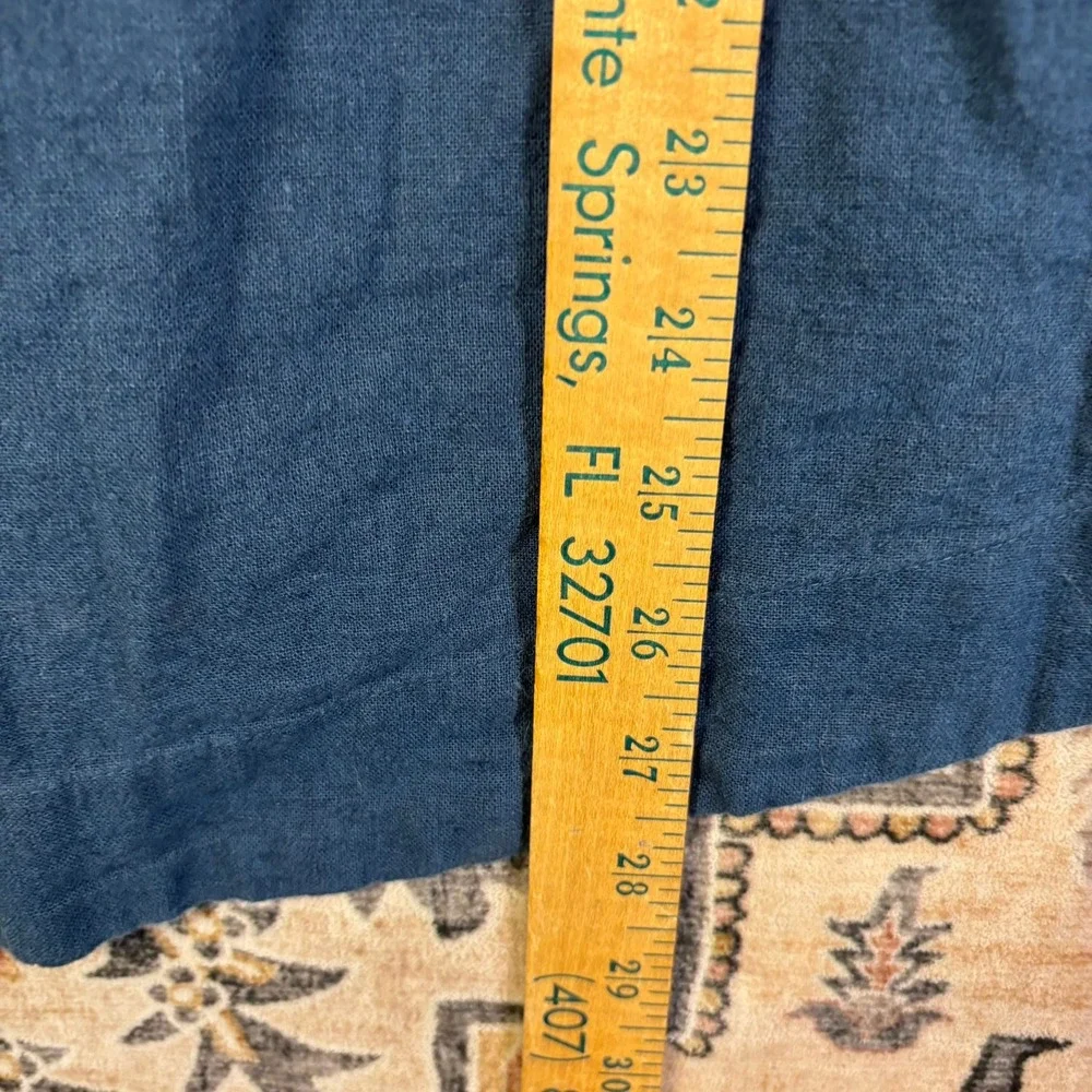 Free-est Free People Navy Blue Linen Pleated Puff Sleeve Mini Dress Tunic Large